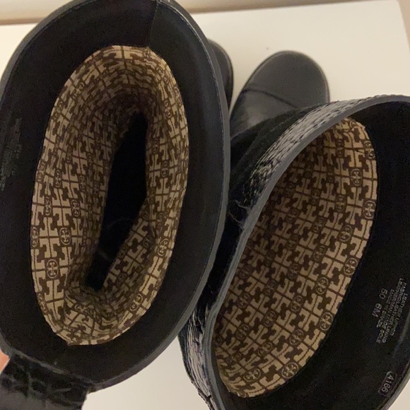 SOLD - Tory Burch Black Suede and Leather Embossed Boots - Picture 9 of 10